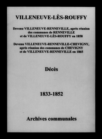 Villeneuve-lès-Rouffy. Décès 1833-1852