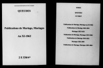 Queudes. Publications de mariage, mariages an XI-1862