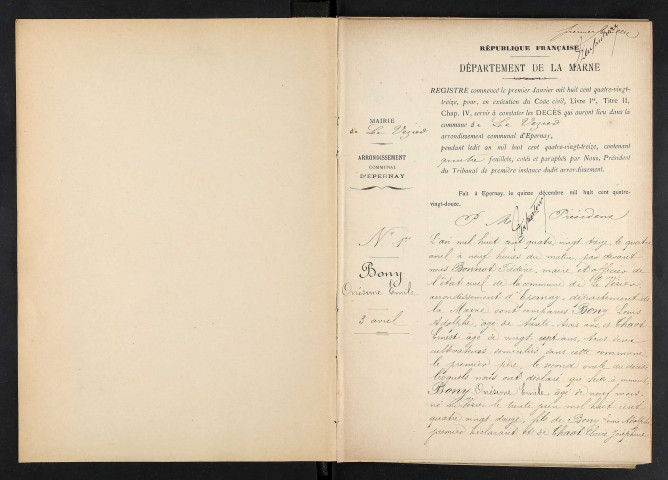 Vézier (Le). Décès 1893-1929