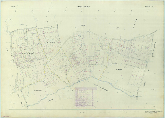 Binson-et-Orquigny (51063). Section AL échelle 1/1000, plan renouvelé pour 1971, plan régulier (papier armé).