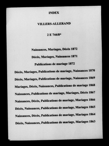 Villers-Allerand. Naissances, mariages, décès, publications de mariage 1863-1872