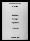 Doucey. Baptêmes, mariages, sépultures 1731-1736