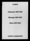 Taissy. Naissances, mariages, décès 1819-1822