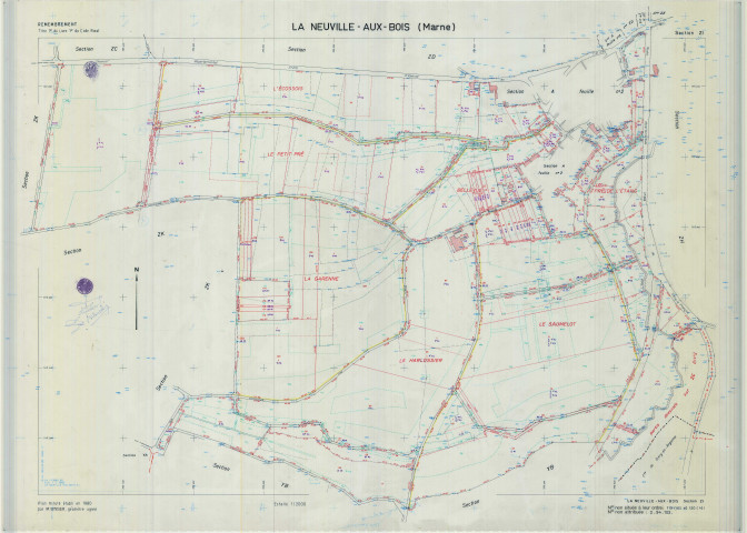 Neuville-aux-Bois (La) (51397). Section ZI échelle 1/2000, plan remembré pour 1980, plan régulier (calque)