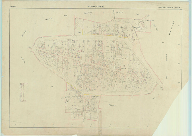 Bourgogne-Fresne (51075). Section E1 échelle 1/1250, plan refait pour 1954, plan régulier (papier).