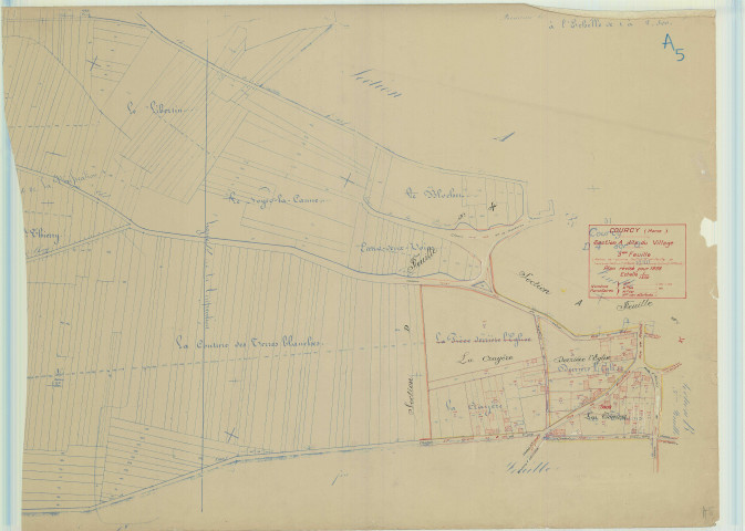 Courcy (51183). Section  A5 1 échelle 1/1250, plan mis à jour pour 1938, plan non régulier (papier).