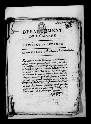 Villeneuve-lès-Charleville (La). Naissances, mariages, décès 1793-an X