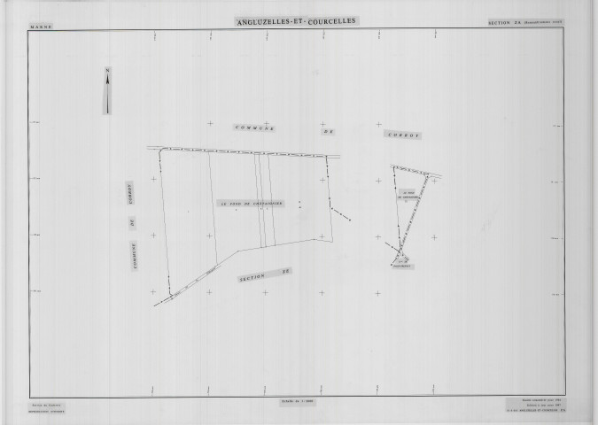 Angluzelles-et-Courcelles (51010). Section ZA échelle 1/2000, plan remembré pour 01/01/1987, régulier avant 20/03/1980 (calque)