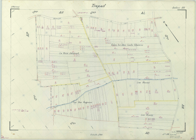 Trépail (51580). Section AN échelle 1/1000, plan renouvelé pour 1965, plan régulier (papier armé).