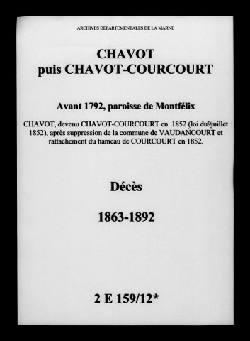 Chavot-Courcourt. Décès 1863-1892