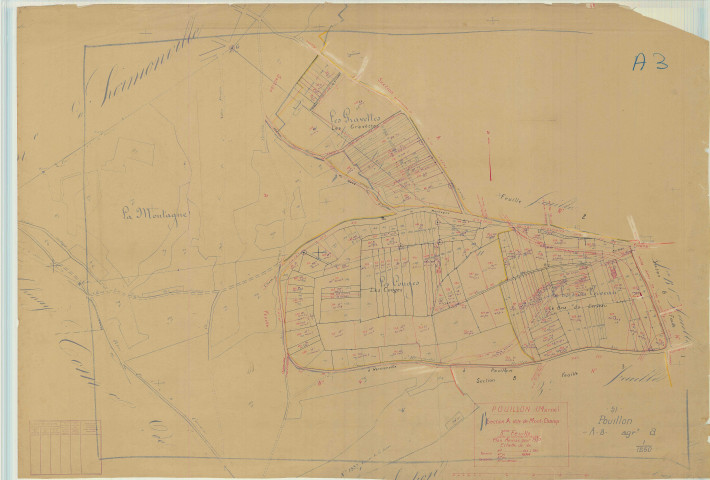 Pouillon (51444). Section A3 échelle 1/1250, plan mis à jour pour 1939, plan non régulier (papier).