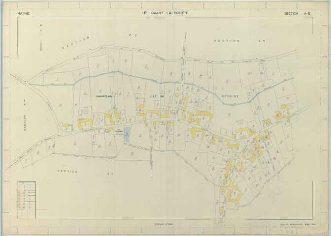 Gault-Soigny (Le) (51264). Section AE échelle 1/1000, plan renouvelé pour 01/01/1962, régulier avant 20/03/1980 (papier armé)