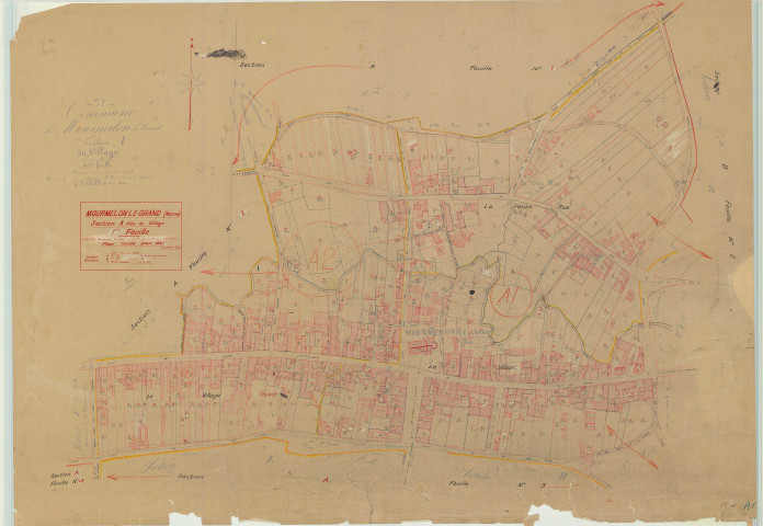 Mourmelon-le-Grand (51388). Section A1 échelle 1/1000, plan mis à jour pour 1935 (section A1 1e partie), plan non régulier (papier)