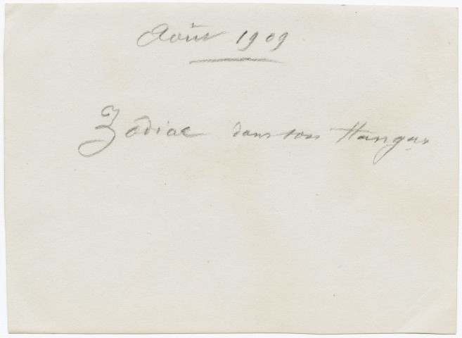 Zodiac sous son hangar, août 1909