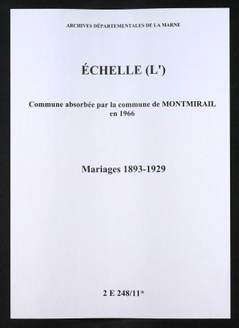 L'Échelle. Mariages 1893 et 1895-1929. Publications de mariage 1894