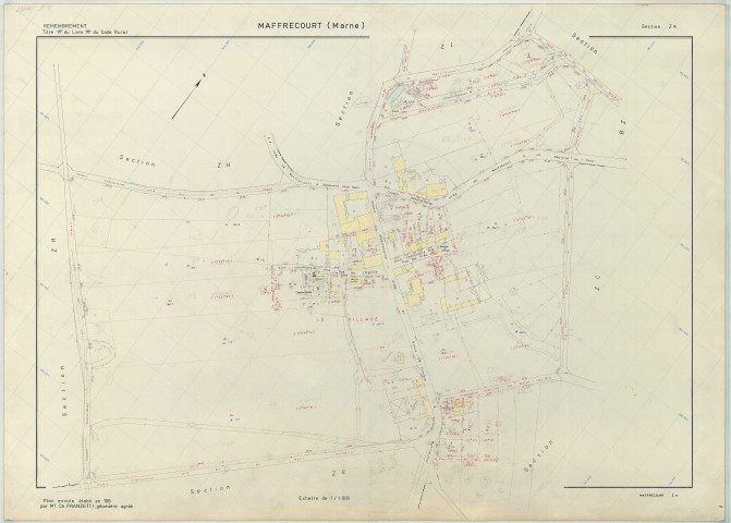 Maffrécourt (51336). Section ZK échelle 1/1000, plan remembré pour 1969, plan régulier (papier armé)