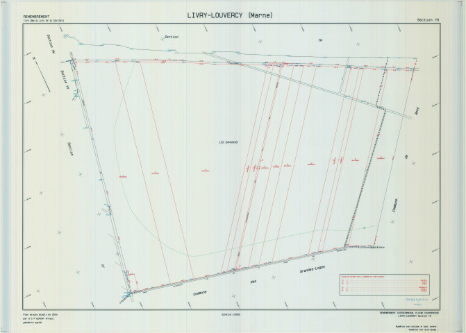 Livry-Louvercy (51326). Section YS échelle 1/2000, plan remembré pour 2004 (remembrement intercommunal de la Plaine Champenoise), plan régulier (calque)