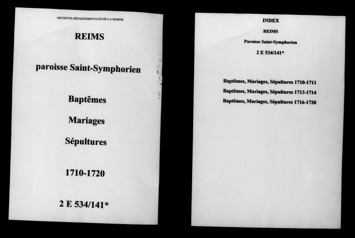 Reims. Saint-Symphorien. Baptêmes, mariages, sépultures 1710-1720