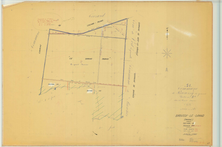 Broussy-le-Grand (51090). Section B1 échelle 1/4000, plan mis à jour pour 01/01/1969, non régulier (papier)