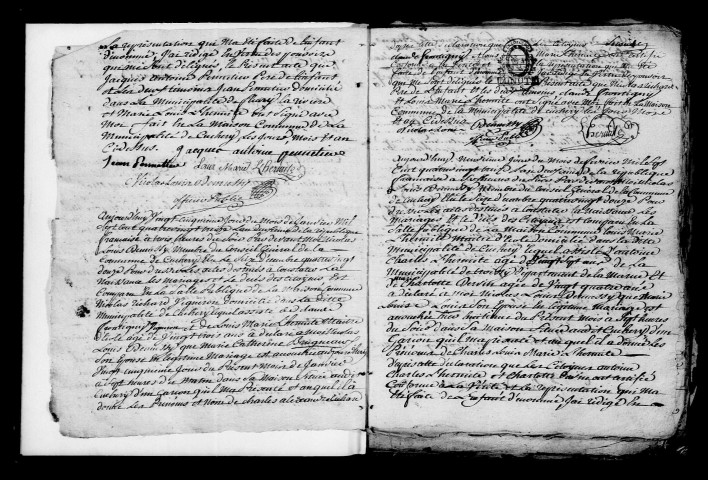 Cuchery. Naissances, publications de mariage, mariages, décès 1793-an X