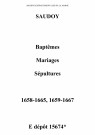 Saudoy. Baptêmes, mariages, sépultures 1658-1665, 1659-1667
