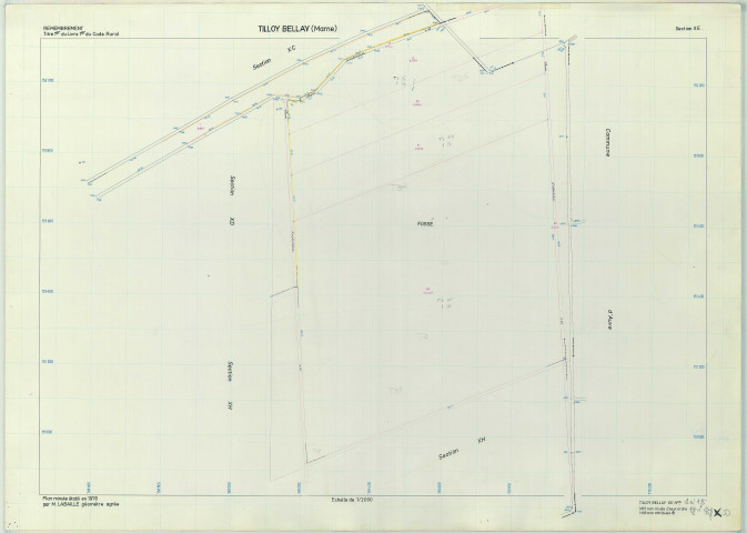 Tilloy-et-Bellay (51572). Section XE échelle 1/2000, plan remembré pour 1976, plan régulier (papier armé)