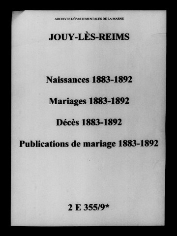 Jouy. Naissances, mariages, décès, publications de mariage 1883-1892