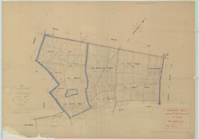 Lavannes (51318). Section D1 échelle 1/2500, plan mis à jour pour 1942, plan non régulier (papier).