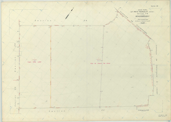 Meix-Tiercelin (Le) (51361). Section ZB échelle 1/2000, plan remembré pour 1964, plan régulier (papier armé)