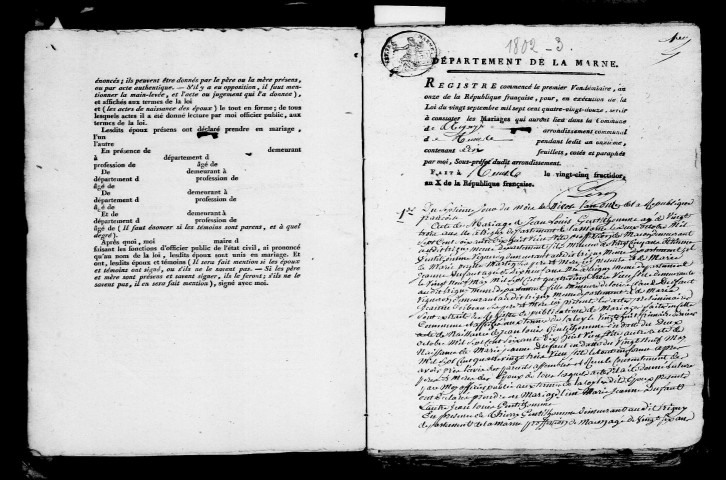 Trigny. Publications de mariage, mariages an XI-1812