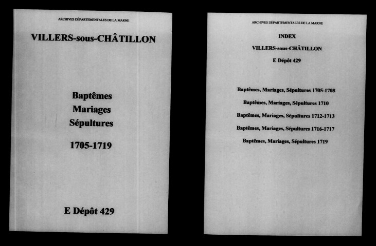 Villers-sous-Châtillon. Baptêmes, mariages, sépultures 1705-1719