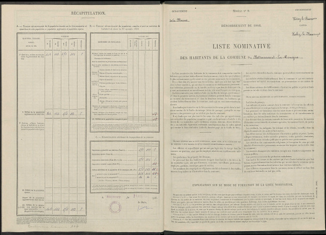 Bettancourt-la-Longue. Dénombrement de la population 1946