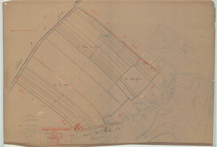 Moncetz-l'Abbaye (51373). Section B2 échelle 1/1250, plan mis à jour pour 1933, plan non régulier (calque)