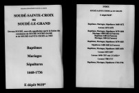 Soudé-Sainte-Croix. Baptêmes, mariages, sépultures 1668-1736