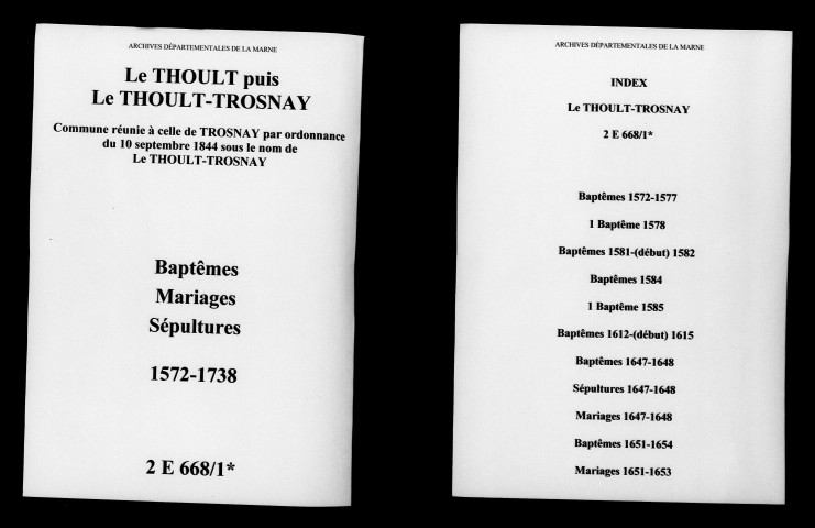 Thoult (Le). Baptêmes, mariages, sépultures 1572-1738