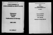 Coulommes. Naissances, mariages, décès, publications de mariage 1883-1892