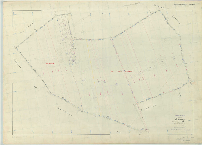 Saint-Amand-sur-Fion (51472). Section ZT échelle 1/2000, plan remembré pour 1982, plan régulier (papier armé)