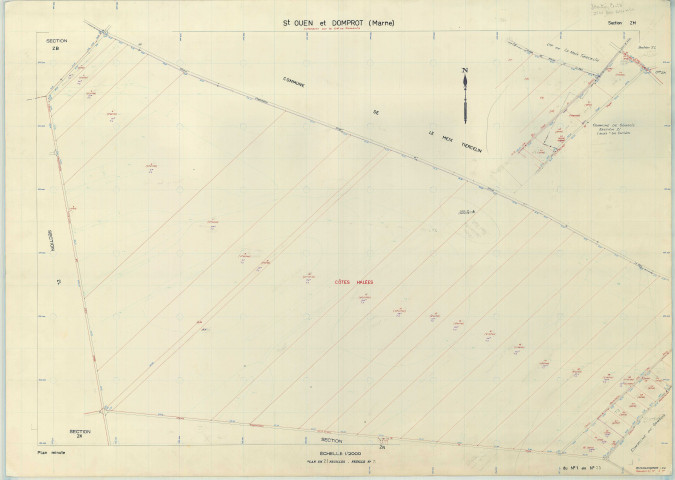 Saint-Ouen-Domprot (51508). Section ZM échelle 1/2000, plan remembré pour 1976 (partie détachéd et extension sur Somsois ZI), plan régulier (papier armé)