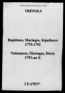 Tréfols. Baptêmes, mariages, sépultures puis naissances, mariages, décès 1775-an X