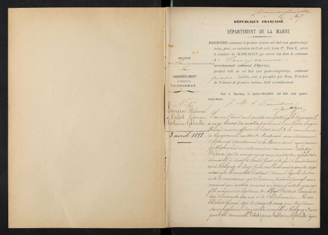 Courjeonnet. Mariages 1893-1929