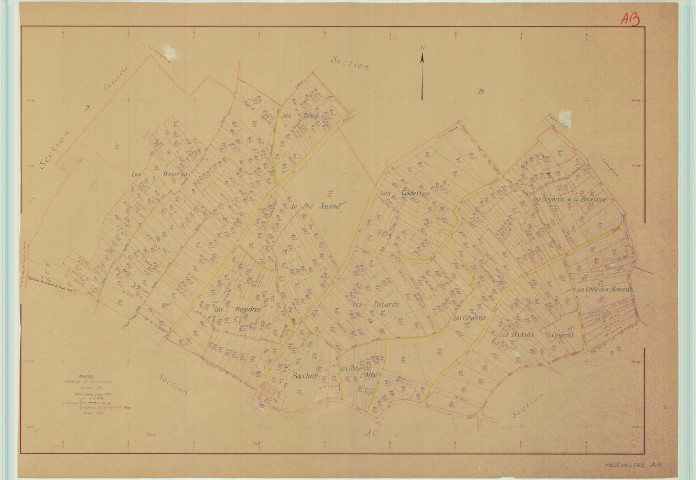 Hautvillers (51287). Section AB échelle 1/1000, plan refait pour 1955, plan régulier (papier).