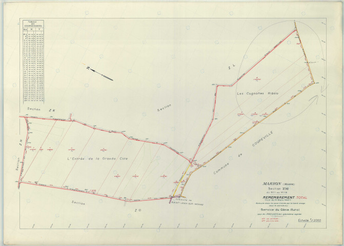 Marson (51354). Section ZM échelle 1/2000, plan remembré pour 1968, plan régulier (papier armé)