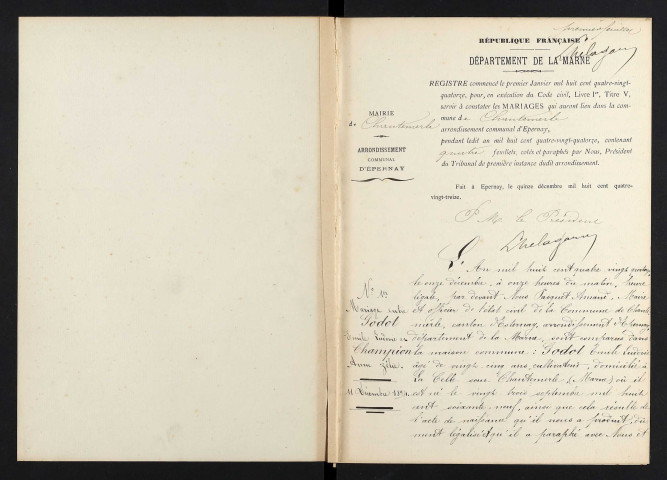 Chantemerle. Mariages 1893-1929