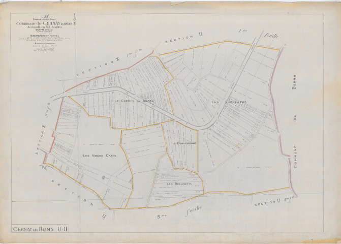 Cernay-lès-Reims (51105). Section U2 2 échelle 1/1250, plan remembré pour 1926, plan non régulier (papier).