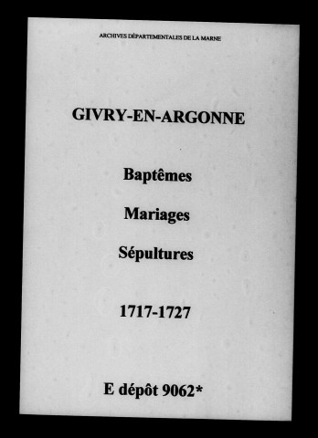 Givry-en-Argonne. Baptêmes, mariages, sépultures 1717-1727