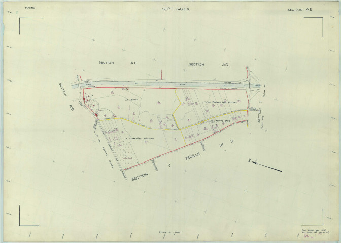 Sept-Saulx (51530). Section AE échelle 1/2000, plan renouvelé pour 1956, plan régulier (papier armé).