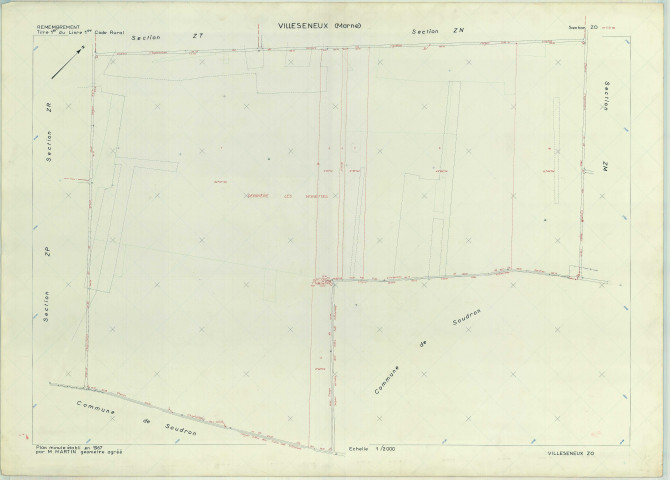Villeseneux (51638). Section ZO échelle 1/2000, plan remembré pour 1967, plan régulier (papier armé)