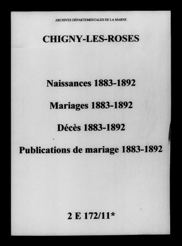 Chigny. Naissances, mariages, décès, publications de mariage 1883-1892