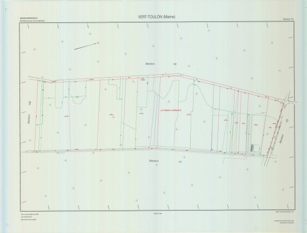 Vert-Toulon (51611). Section YU échelle 1/1000, plan remembré pour 2009, plan régulier (calque)