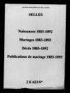 Selles. Naissances, mariages, décès, publications de mariage 1883-1892